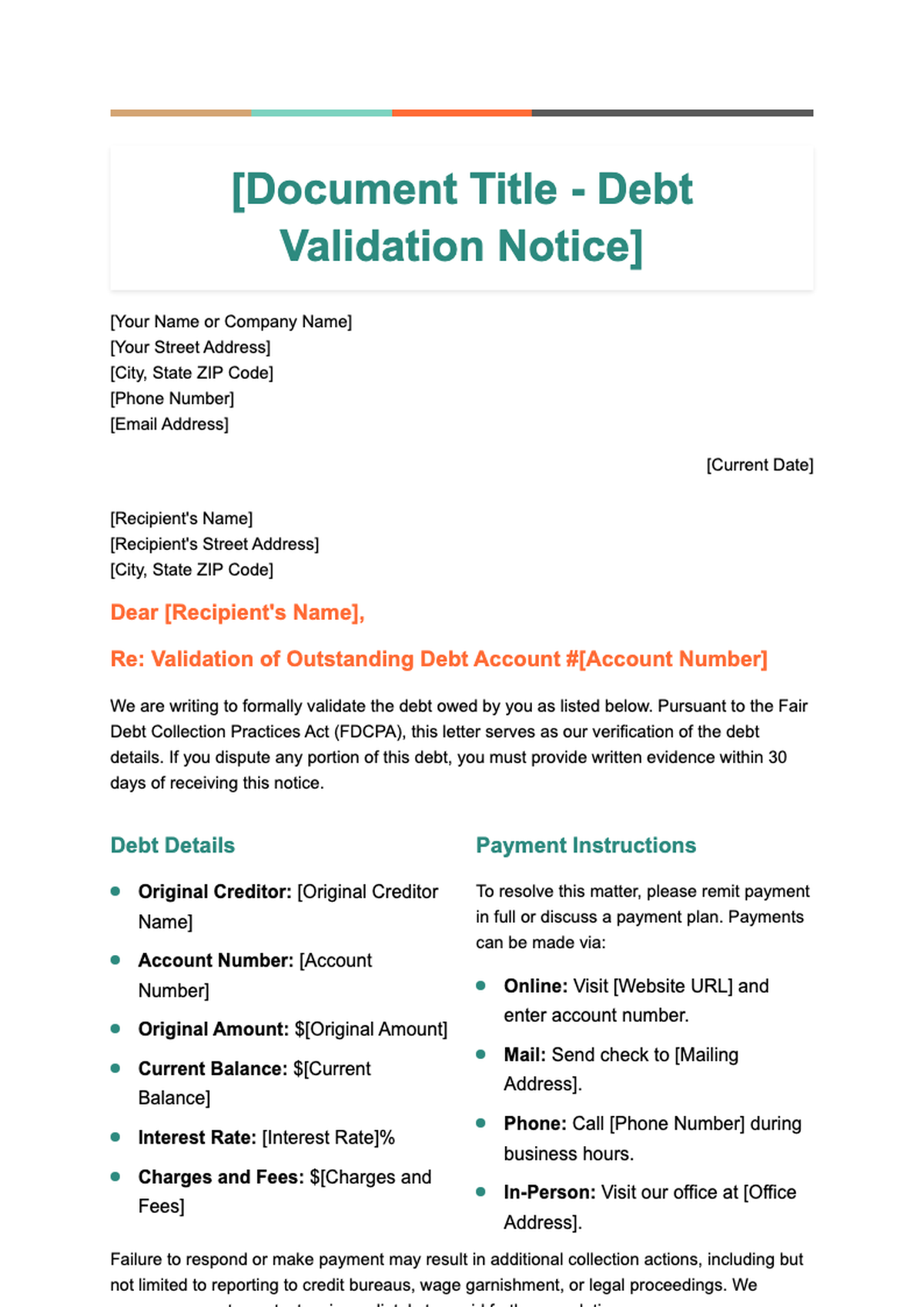 Free debt collection letter template with payment reminder details_variant_3